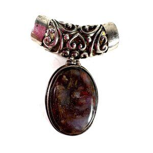 Sterling Pendant Stone Signed NK 925 Heart Slider Red purple